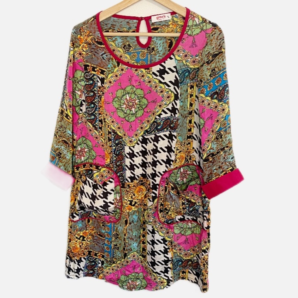 Silky Baroque houndstooth scarf print dress